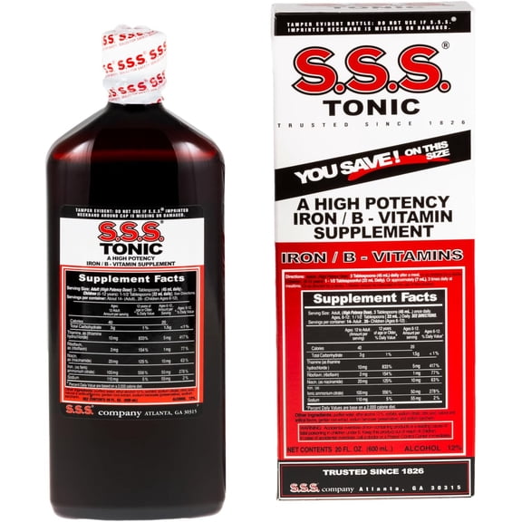 S.S.S. Tonic Liquid Iron & Vitamin B Supplement with B1, B2 & B3, 20 Fl Oz