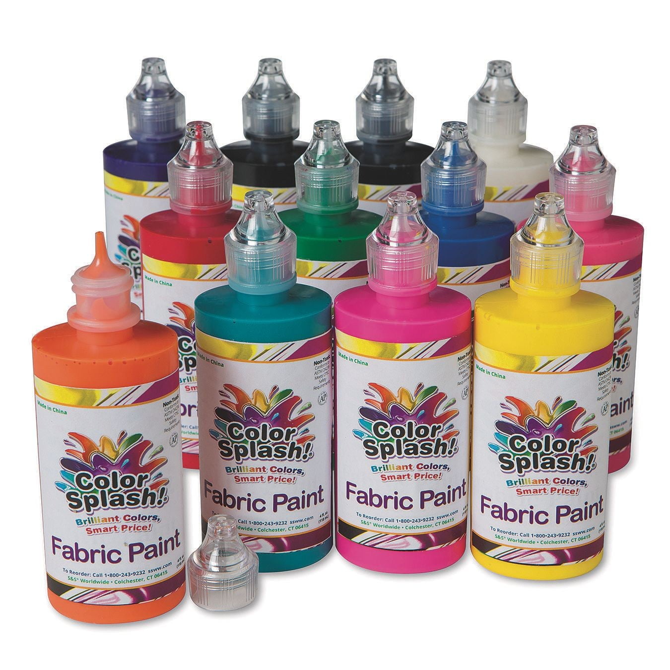 Color Splash Multicolor Fabric Paint Set, 4 oz Bottles, Pack of 12