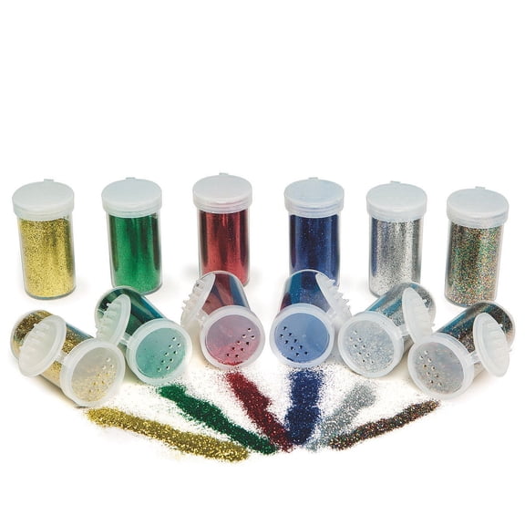 S&S Worldwide Color Splash! Glitter Assortment, 2 Each of 6 Brilliant Colors, 3/4-oz Jars w/ Shaker Top, For Kids, Adults, Arts & Crafts, School, Holiday, Non-Tarnishing, Non-Toxic, Set of 12