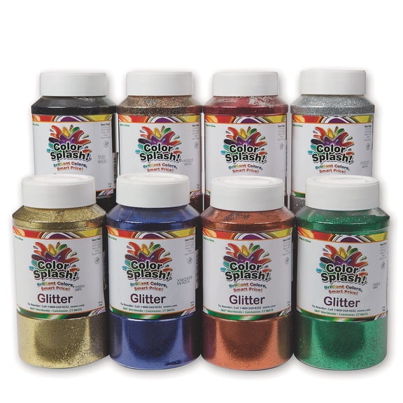 S&S Worldwide Color Splash Glitter Assortment, Big Value Pack of 8 Brilliant Colors, 1 lb. Jars with Shaker Top, For Kids Adults Arts & Crafts, School, Holiday, Non-Tarnishing, Non-Toxic, 8 Total Lbs