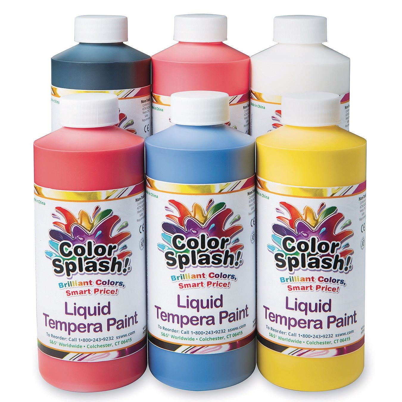 Cra-Z-Art Washable Poster Paint Bulk, Assorted Colors 16oz each bottle, 6  count