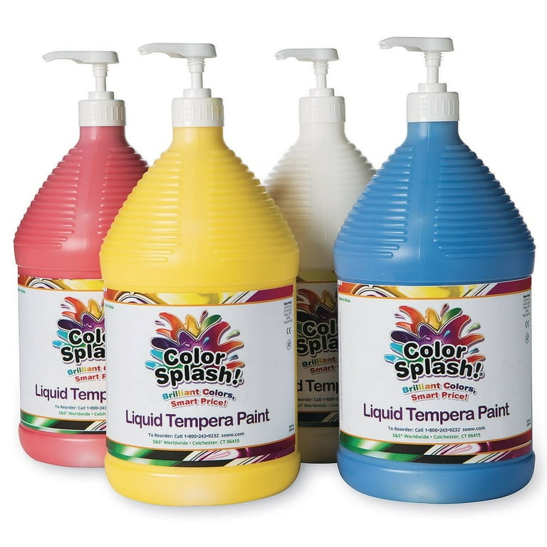 S&S Worldwide Color Splash! Liquid Tempera Bulk Paint, Primary Colors &  White, 4 Paint Pumps, 128oz (Gallon) Bottles, Arts & Crafts, School, Camp