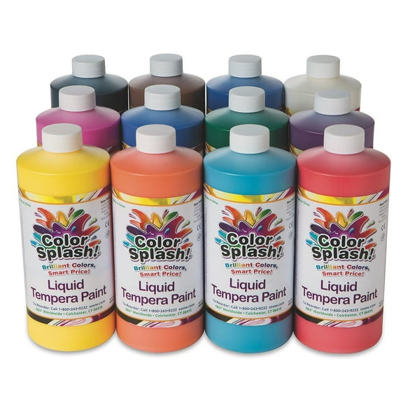 S&S Worldwide Color Splash! Liquid Tempera Bulk Paint, Set of 12 in 11 Bright Colors, 32-oz Easy-Pour Bottles, Great for Arts & Crafts, School, Classroom, Poster Paint, For Kids & Adults, Non-Toxic.