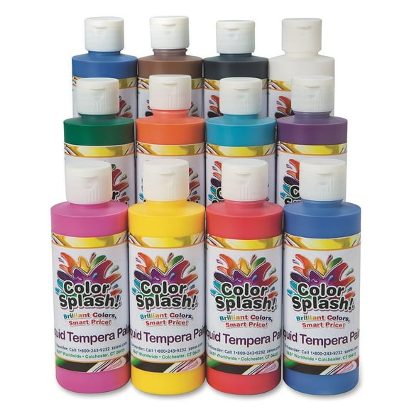 S&S Worldwide Color Splash! Liquid Tempera Bulk Paint, Set of 12 in 11 Bright Colors, 8-oz Flip-Top Bottles, Great for Arts & Crafts, School, Classroom, Poster Paint, For Kids & Adults, Non-Toxic.