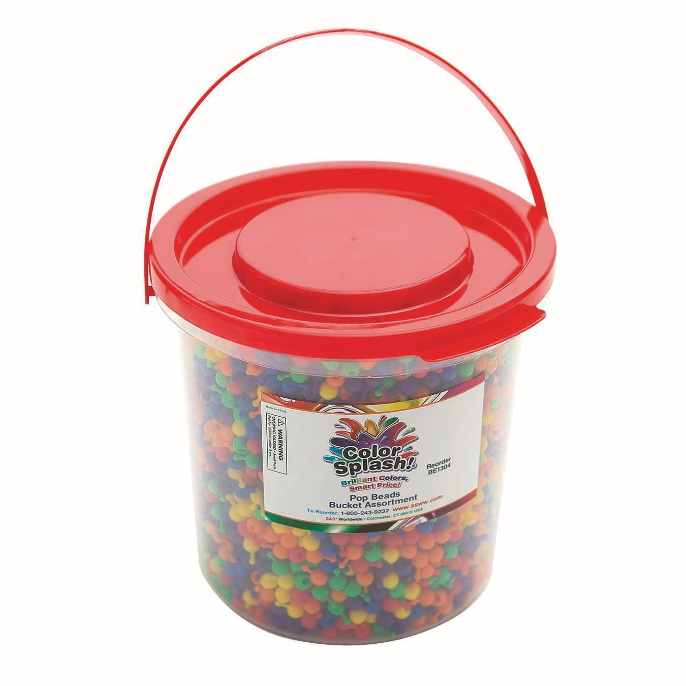 S&S Worldwide Color Splash! Pop Bead Bucket, 6 Bright Colors, For Kids, Jewelry, Camp, Recreation, Snap Together - Necklaces, Bracelets, Garlands. Reusable. w/Storage Bucket, 10mm. Approx. 5,000 Beads