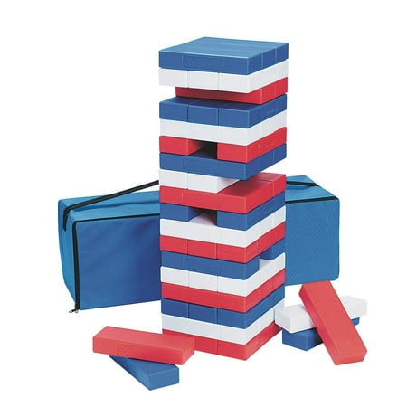 S&S Worldwide Patriotic Super Tumbling Timbers. Giant Version of Popular Stacking Game with Light Hollow Plastic Blocks. 50% Lighter than Wood! Includes Activity Guide, bag, 54 - 9"x3"x1.6" blocks.