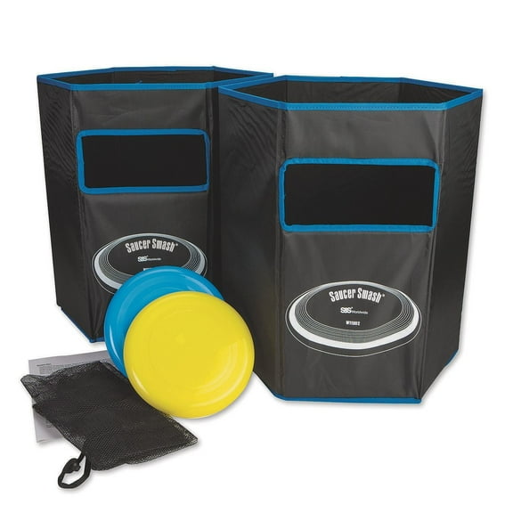 S&S Worldwide Saucer Smash Backyard Game Set. 4 Player Indoor Outdoor Set with 2 Targets and 2 Flying Disc. Targets Fold Flat for Easy Storage. Great of PE, Camps, Tailgates, and Backyard Parties.