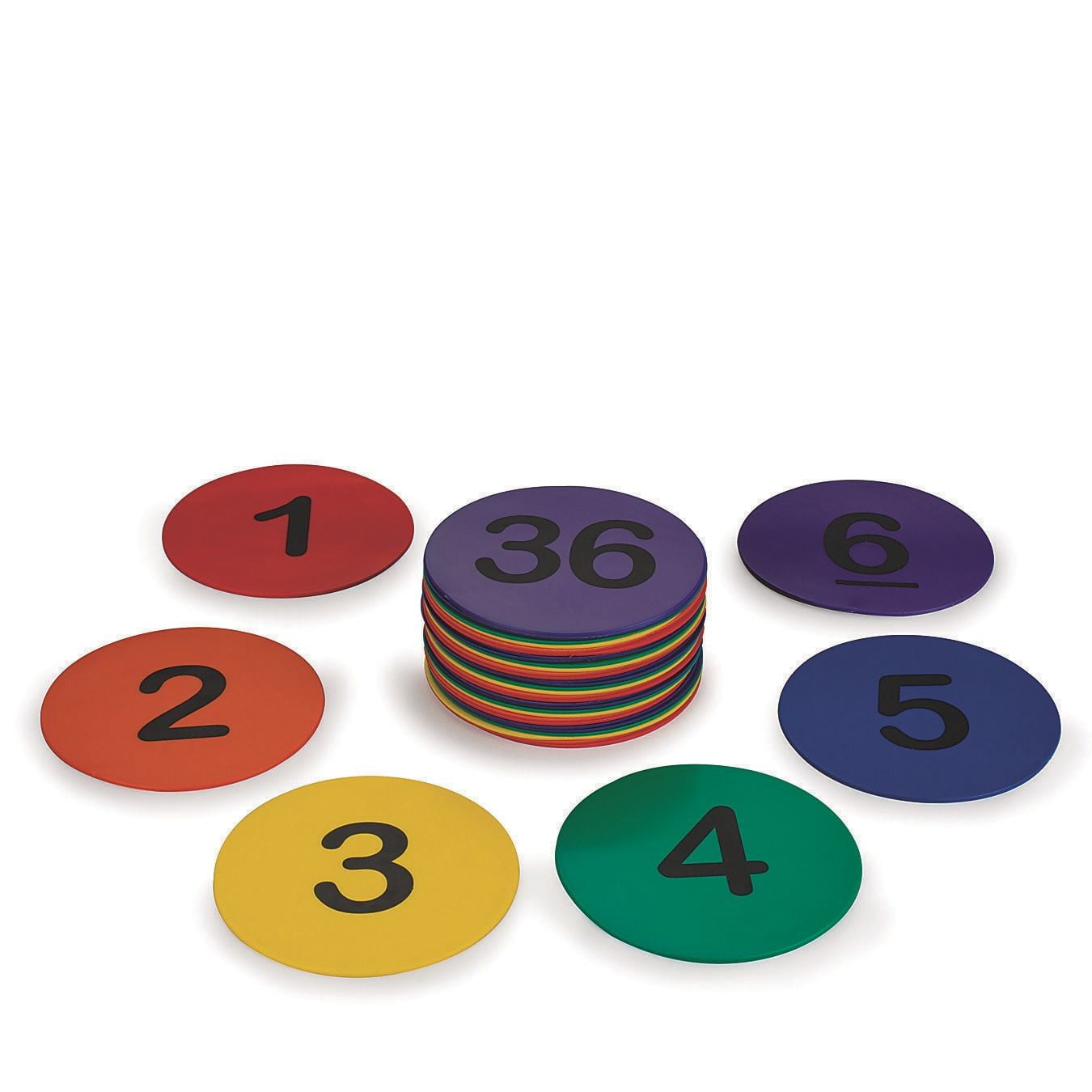 S&S Worldwide Spectrum 5" Numbered, Anti-Skid, Soft Round Vinyl Spot Markers for PE / Gym Classes, Class Room Activities and Games, Assorted Colors. Pack of 36.