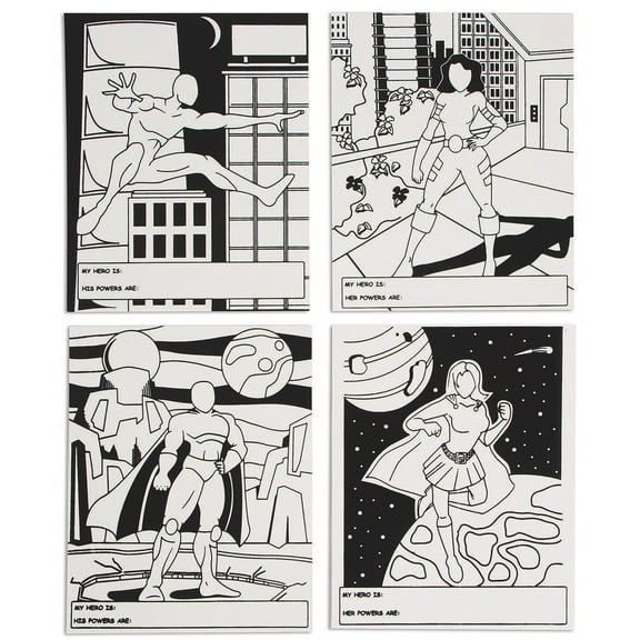 S&S Worldwide Super Hero Velvet Art to Color, 6 each of 4 Designs, Create your Own Hero - Boy & Girl Themes, Add Features & Details, Color With Markers or Colored Pencils, 8"x10" Cardstock, Pk of 24.