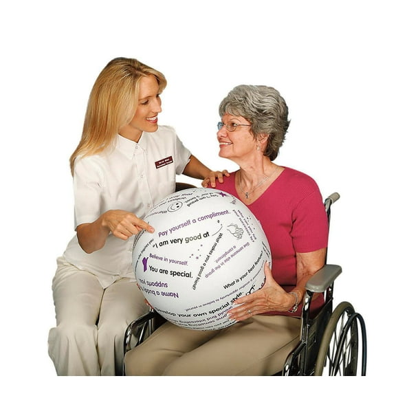 S&S Worldwide Toss 'n Talk-About Ball, About-Me Edition. Beach Ball Style Ball, 24" Flat Dia. Encourages Social Interaction, Reminiscing, Self-esteem and Exploring Feelings. Includes Activity Guide.