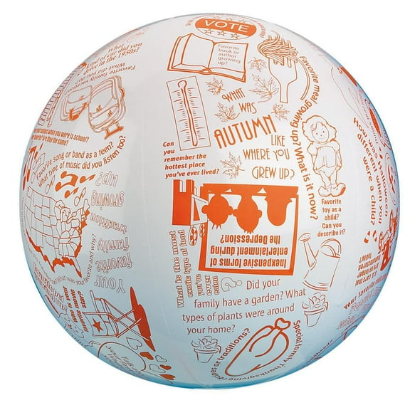 S&S Worldwide Toss 'n Talk-About Ball, Reminiscing Ball. Beach Ball Style Ball, 24" Flat Diameter. Sing or Hum Songs According to Categories Printed on Ball. Includes Activity Guide.