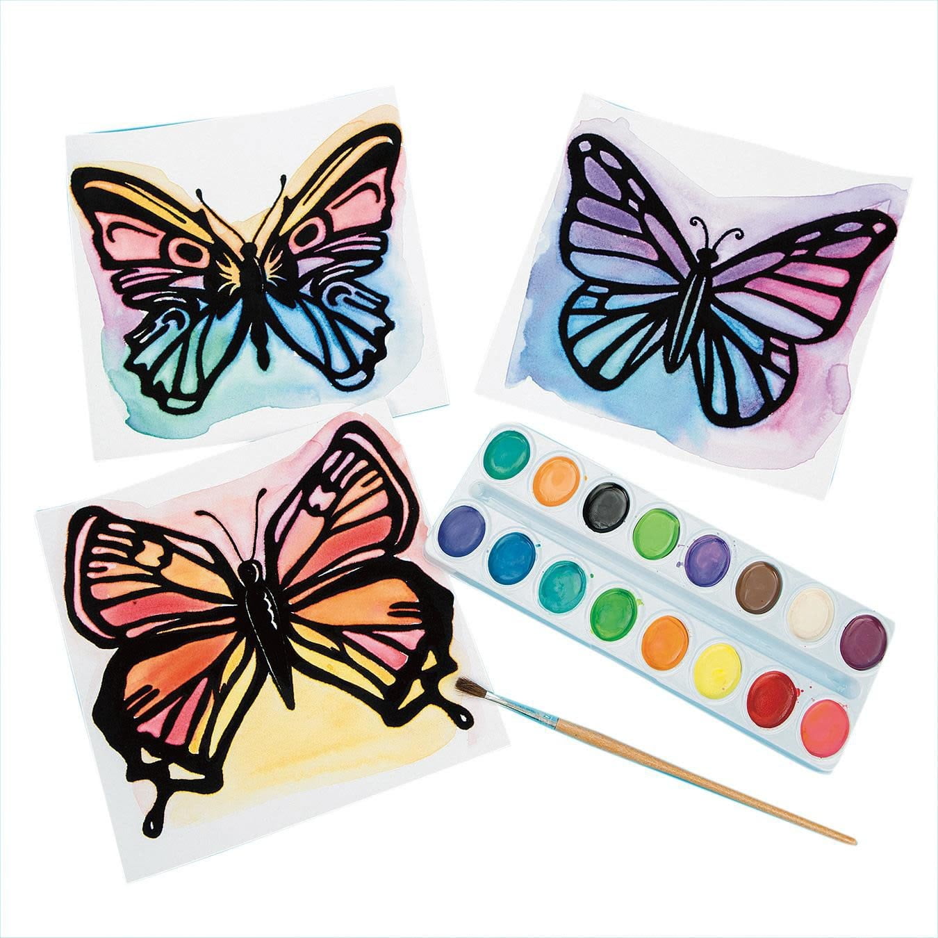 Watercolor Velvet Art Butterflies - Pre-Printed Flocking On Watercolor Paper, Set Of 30 (3 Designs, 6.5" Square)