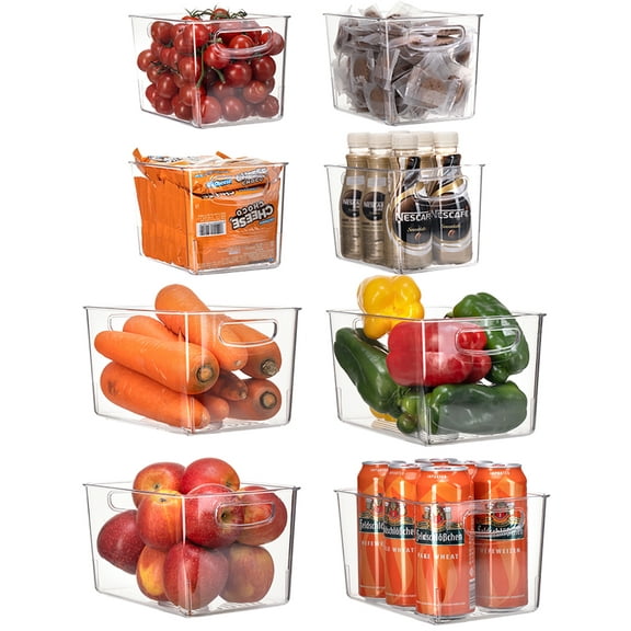 S SALIENT Set of 8 Clear Pantry Organizer Bins Plastic Refrigerator Organizer Bins,BPA Free