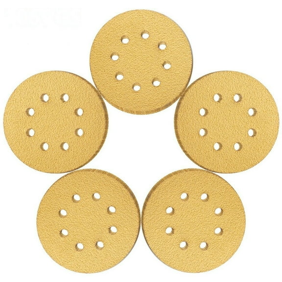 S SATC 50PCS 5 inch 8 Holes Hook and Loop Gold Sanding Discs 60 80 120 220 320 Grit