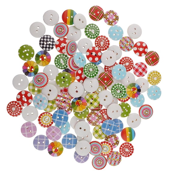 S SERENABLE 100 Pieces 15mm Polka Dot Plaid Buttons Wood Buttons 2 Hole for DIY Sewing Crafts