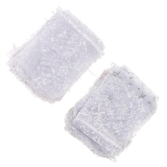 S SERENABLE 100 Pieces Christmas Snowflakes Tulle Transparent Glossy Pouch - white, 13 x 18cm