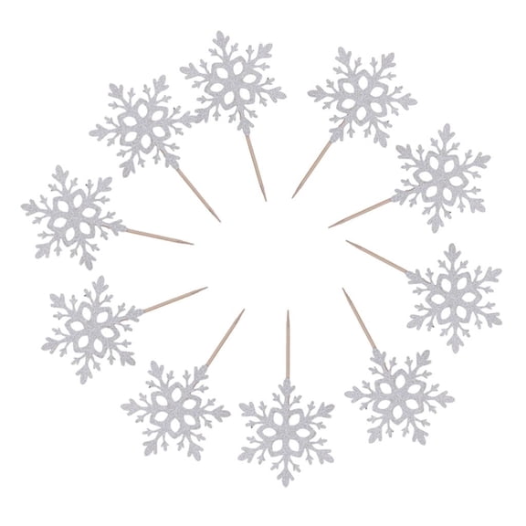 S SERENABLE 10pcs Silver Snowflake Toppers Picks Birthday Wedding parties cake Decorations