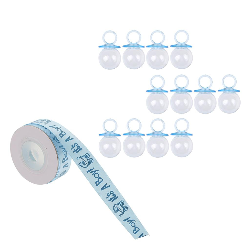 S SERENABLE 12x Blue Pacifier Candy Boxes Favor & 10yd Satin Ribbon Gift Wrapping Baby Shower Supplies