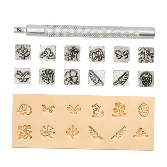 S SERENABLE 12x Leather Stamping Tools, Leather Working Saddle Making Stamps Set Special Shape Stamp Punch Set Carving Leather Craft Stamp Handmade Art Tools , Animal and , 96mm Animal and Plant