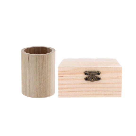 S SERENABLE 2 Pieces Wooden Case Boxes Pen Container Jewel Case Kids DIY Craft Kits Painting Educational Toys