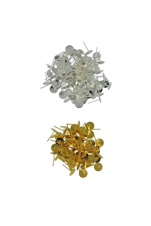 S SERENABLE 200 Pieces Gold+Silver White Mini Bulk Package Metal Ear Stud Round Cap Post Studs Flat Head Earring Finding Free Optional Decorating Earrings Embelli