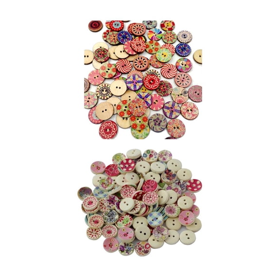 S SERENABLE 200 Pieces Wood Sewing Buttons 2 Holes Decorative Painted Buttons For Scrapbooking 15mm/20mm
