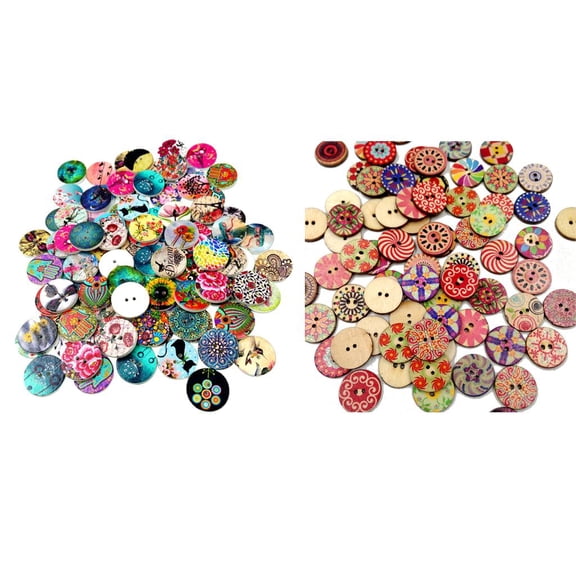 S SERENABLE 200 Pieces Wood Sewing Buttons 2 Holes Decorative Painted Buttons For Scrapbooking