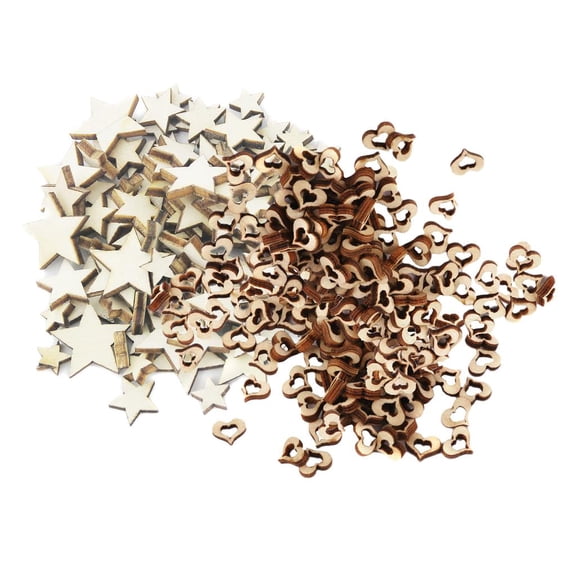 S SERENABLE 200Pcs Shabby Chic Wood Heart Embellishments Wood Heart Slices MDF Cut Star Shapes For Wedding, Valentine, Baby Shower, DIY, Arts, Crafts, Card Making