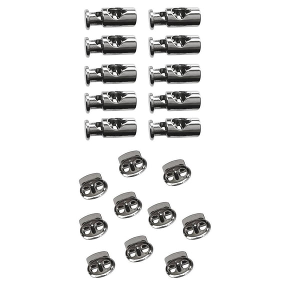 S SERENABLE 20pcs Spring Cord Locks Plastic Ends Stopper Single Hole Toggle Fastener Rope Ends for Drawstrings, Shoelaces, Tents, Lanyard, Silver