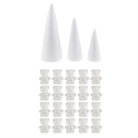 S SERENABLE 23 Pack Mini White Bear Design Foam Crafts,15/20/25cm Cone Shape Styrofoam Foam For Handmade Modelling Kid Craft DIY