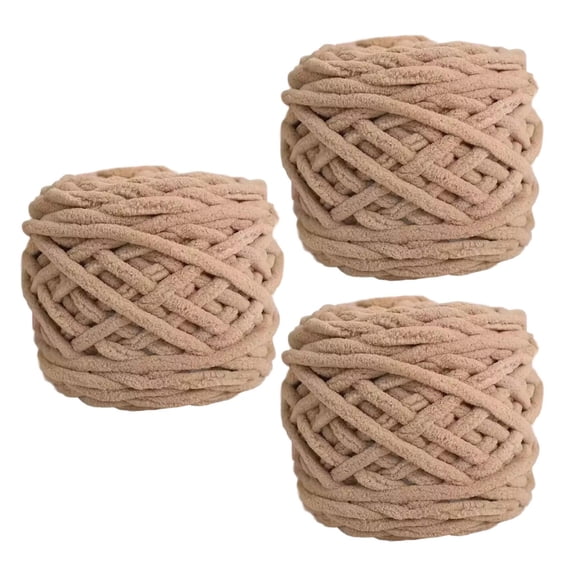 S SERENABLE 3 Skeins Chunky Chenille Yarn Bulky Yarn 70M Long 7mm Thick for Crocheting Scarf DIY Crafts Arm Knitting Beginners Khaki