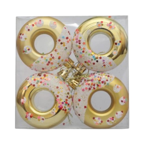S SERENABLE 4 Pieces Christmas Doughnut Shape Hanging Ornaments Xmas Decoration Decorative 7cm Diameter for Holiday Party Decor Versatile Golden