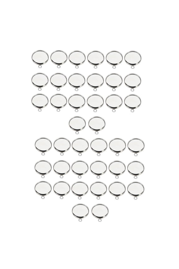 S SERENABLE 4Pcs Single Loop Round Connector Trays Blank Bezel Settings Pendant Charm Photo Frame DIY Crafts Jewelry Findings Silver Tone Fit 12mm 1mm Cabochons