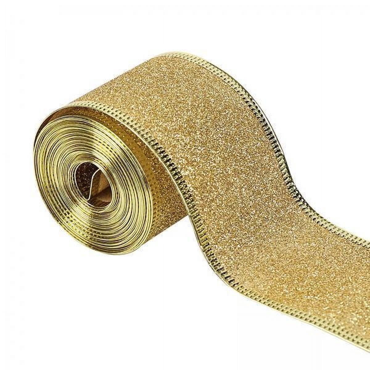 S SERENABLE 4x2inch x 90 Yards Christmas Wired Edge Ribbon Flexible for Christmas Projects Golden