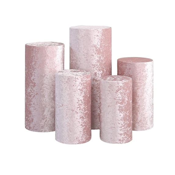 S SERENABLE 5 Pieces Cylinder Dessert Pedestal Covers Cylinder Plinth Stand Covers Stretch Elegant Plinth Stand Pillar Covers for Wedding Pink
