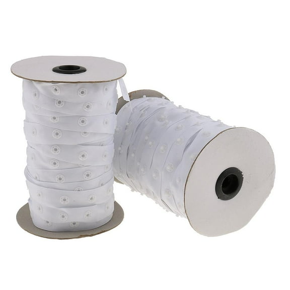 S SERENABLE 50 Yards White Snap Popper Tape Fasten Ribbon Studs, Durable Polyester With High Strength Resin Snaps, Sewing Snap Tape 8mm Round Buttons Zipper Faste