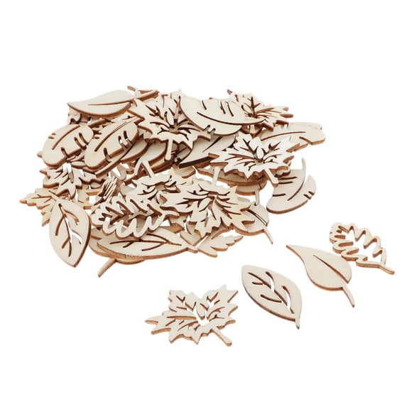 S SERENABLE 50pcs Wooden Hollow Leaf Shapes Craft Blank, Natural Unfinished Cutout Shape Wooden Leaves, Christmas, Wedding, Guestbook, Decoupage Tree Decoration