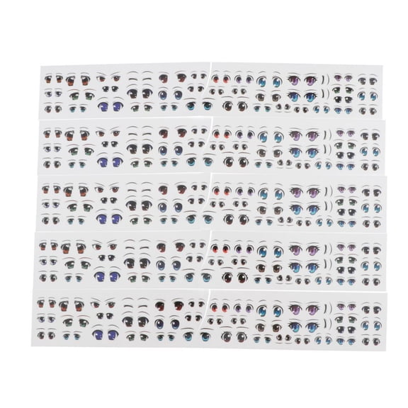 S SERENABLE 5Sheets Assorted Cartoon Toy Eye Cute Anime Figurine Water Stickers - Multicolor, 29x4.5cm