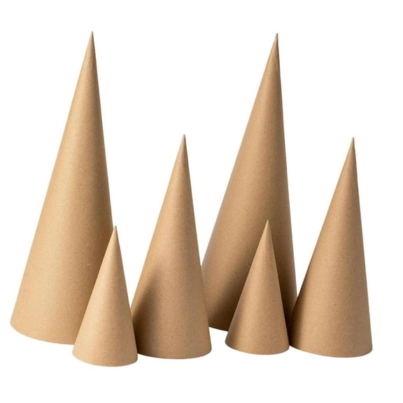 S SERENABLE 6 Pieces Paper Mache Cones Open Bottom Versatile DIY Hands on for Crafts Cardboard Cones for Decorating Halloween Decorations 15cm 25cm 35cm