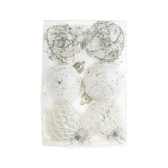 S SERENABLE 6Pcs Christmas Balls Ornaments Festival Wreath Xmas Tree Hanging Decorations Argent White