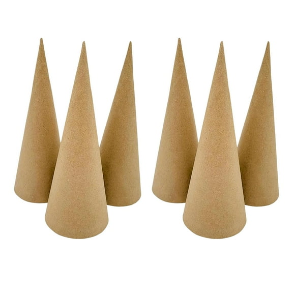 S SERENABLE 6x Paper Mache Cones, Cardboard Cones Xmas Topper Christmas Tree Decoration Open Bottom for Crafting for Painting Party Hats