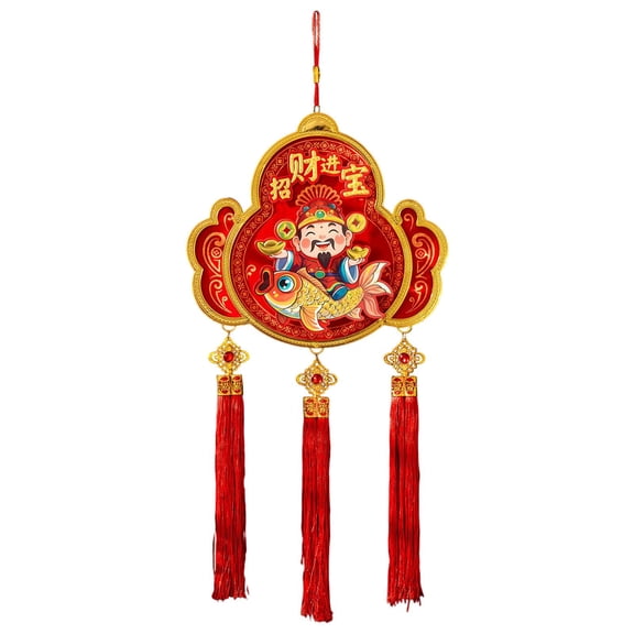 S SERENABLE Chinese New Year Pendant With Velvet God of Wealth Hanging Ornament Blessing Words Electronic Nodding Feature Tassel Suitable for Front Door Home Decor Gourd Shape