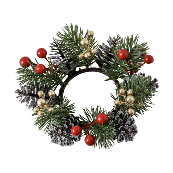 S SERENABLE Christmas Candle Wreath Artificial Berries Wreath Supplies Pillar Candle Wreath for Table Centerpieces Home Red