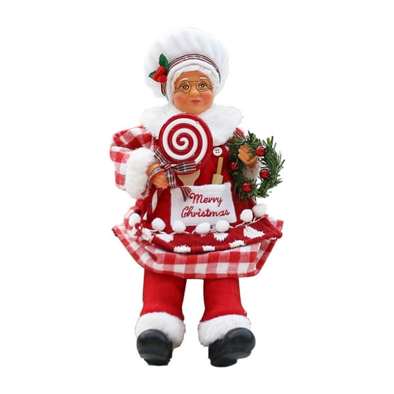 S SERENABLE Christmas Chef Ms Claus Figurine Chef Statue Centerpiece Collectible Xmas Gift Christmas Decoration for Home Fireplace Party A