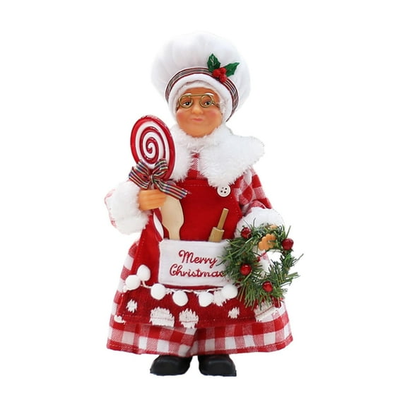 S SERENABLE Christmas Chef Ms Claus Figurine Chef Statue Centerpiece Collectible Xmas Gift Christmas Decoration for Home Fireplace Party C