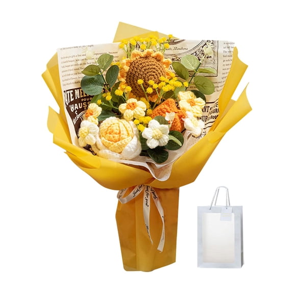 S SERENABLE Completed Crochet Flowers Knitted Bouquet Handmade for Mom Wife Multipurpose Orange