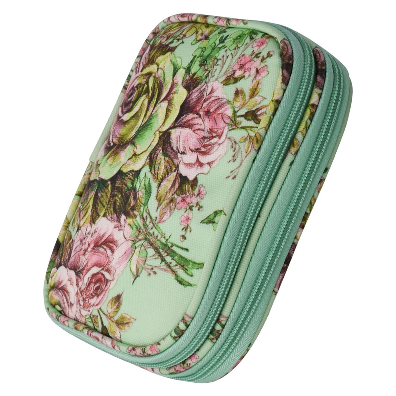 S SERENABLE Crochet Hook Case Empty Portable Double Layers Sewing Circular Knitting Storage Bag Organizer , Green Peony