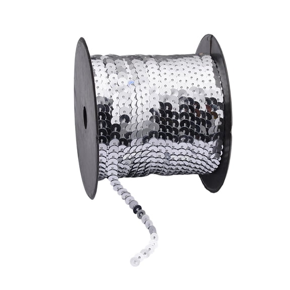 S SERENABLE Flat Sequin Strip Ribbon Roll Paillette Sequins String Spangle Trim PVC Material Easy Use Suitable for Party Decoration Crafts Embellishment Sewing Ho Silver