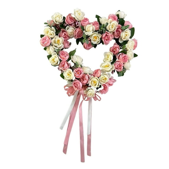 S SERENABLE Front Door Hanging Wreath Heart Wreath Decor Garland 38cm Photo Props Valentine's Day Wreath Valentine Heart Wreath for Porch pink