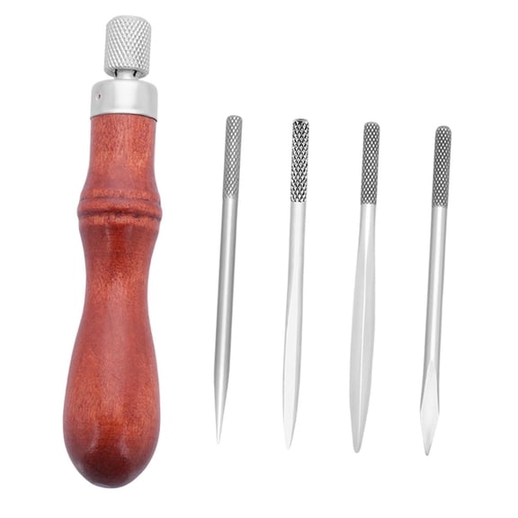 S SERENABLE Hand Sewing Awl Leathercraft Hole Punch Tools Sturdy with Comfortable Wooden Handle DIY Hand Stitching Awl for Leatherworking